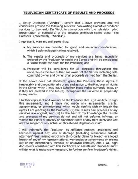 CERTIFICATE OF RESULTS AND PROCEEDS .